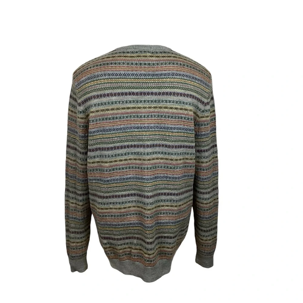 Lands End Nordic Fair Isle Merino Wool V Neck Sweater